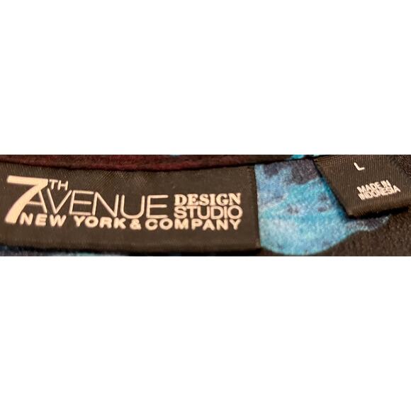 7TH AVENUE DESIGN STUDIO TUNIC BLOUSE, WOMENS, L, BLUE CRANBERRY BLACK FLORAL - Picture 9 of 11